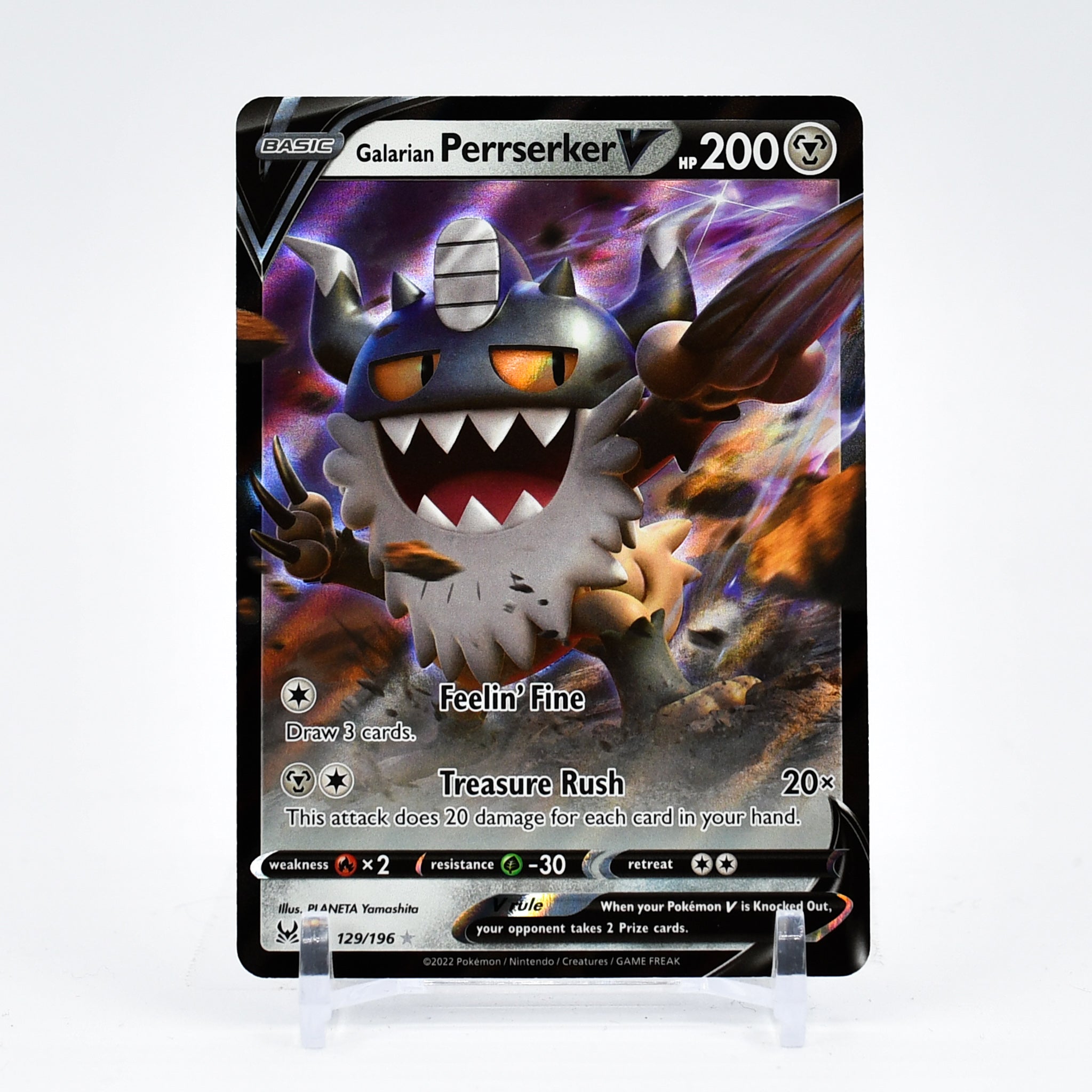 Galarian Perrserker V - 129/196 Lost Origin Ultra Rare Pokemon - NM/MI Key Items Collectibles Galarian Perrserker V - 129/196 Lost Origin Ultra Rare Pokemon - NM/MI Key Items Collectibles