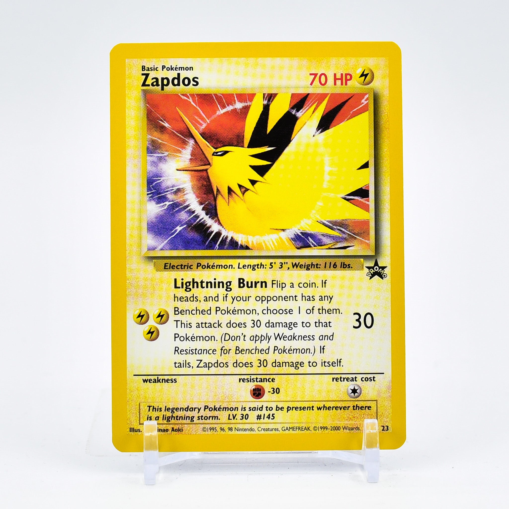 1995 zapdos pokemon card value 1999 Fossil #30/62 Unlimited Price Guide proof acrylic case and featuring a striking image of the captivating character Zapdos 1997 Japanese Topsun #145
