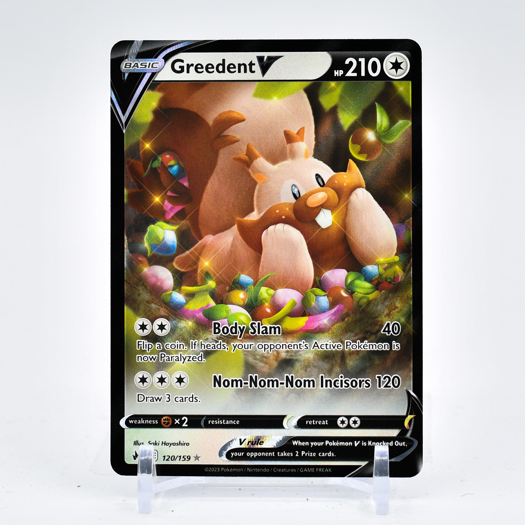 Greedent V - 120/159 Crown Zenith Ultra Rare Pokemon - NM/MINT Key Items Collectibles Greedent V - 120/159 Crown Zenith Ultra Rare Pokemon - NM/MINT Key Items Collectibles