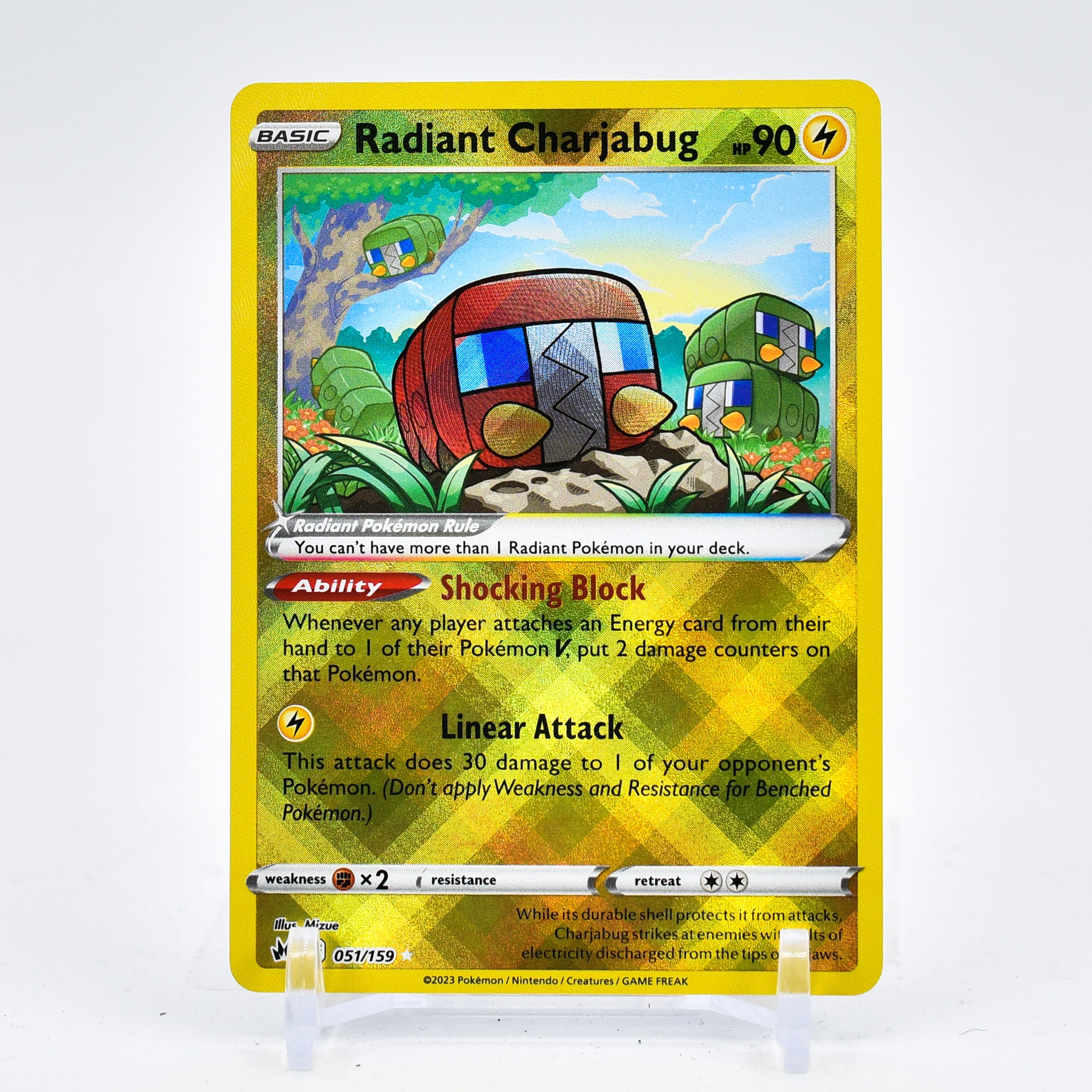 Radiant Charjabug - 051/159 Crown Zenith SHINY Holo Rare Pokemon - NM/ Key Items Collectibles Radiant Charjabug - 051/159 Crown Zenith SHINY Holo Rare Pokemon - NM/ Key Items Collectibles