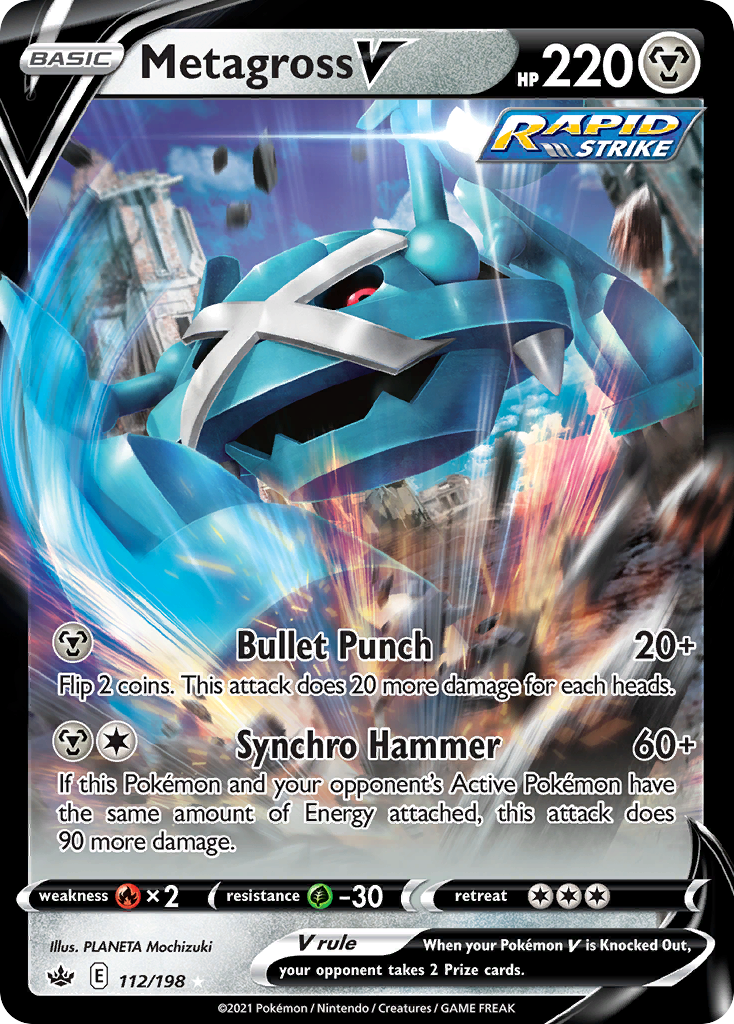 Metagross V - 112/198 Chilling Reign V Rare Holo Pokemon - NM