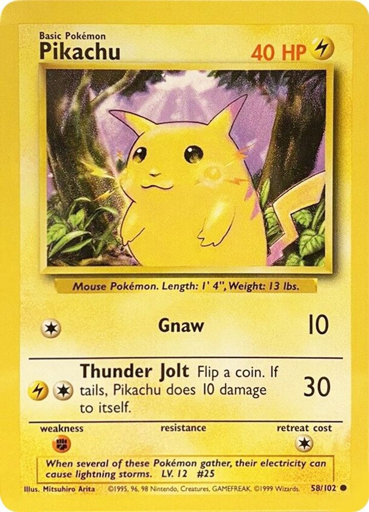 Pikachu - 58/102 Base Set Unlimited Common Pokemon - NM