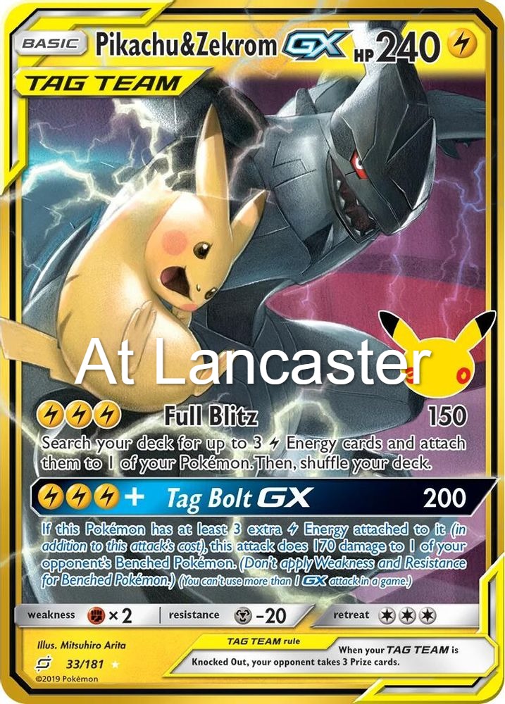 Pikachu & Zekrom GX - 33/181 ME: 30th Celebration Classic Collection Classic Collection Pokemon - NM (Lanc)