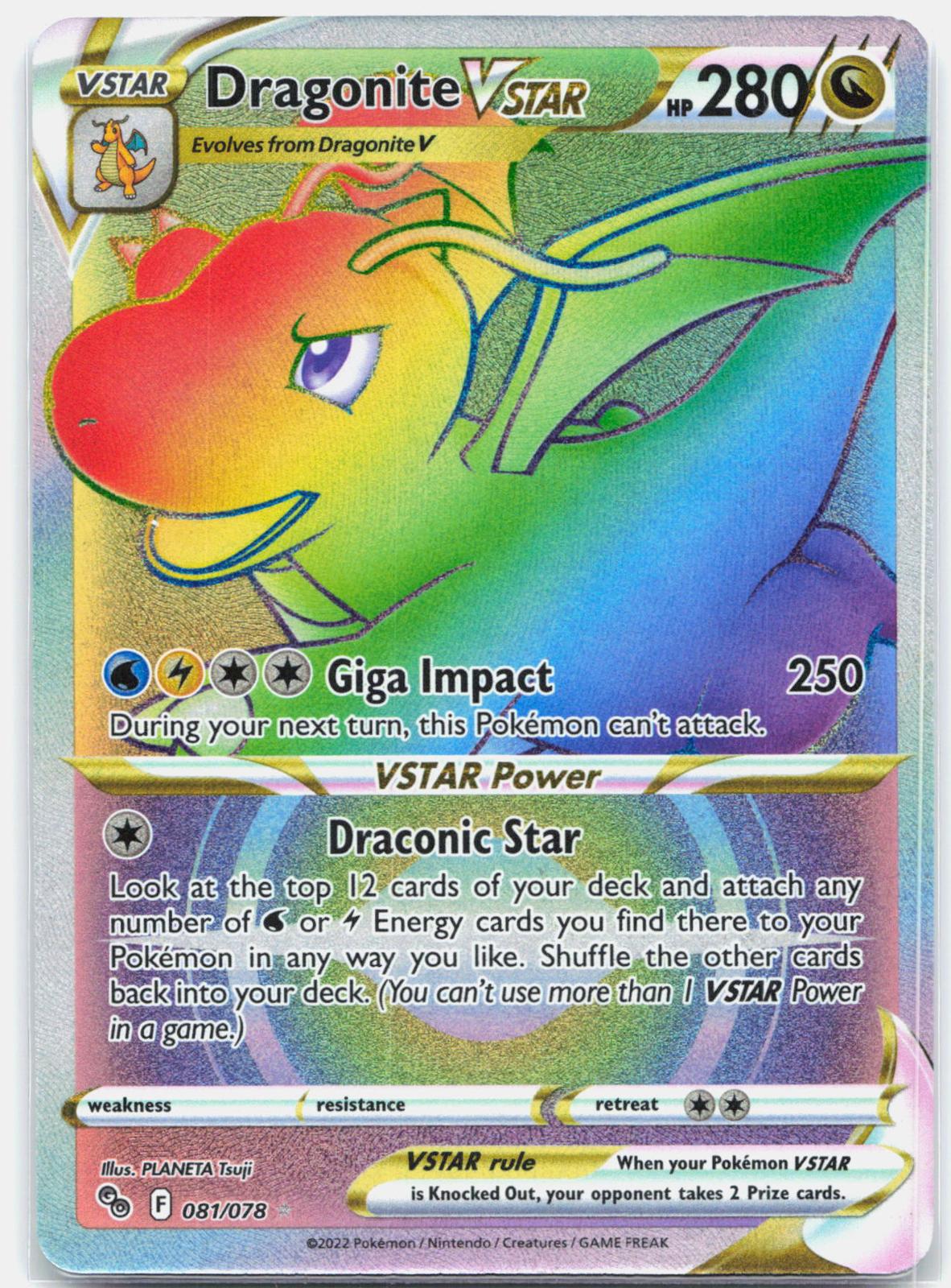 Dragonite Vstar - 081/078 Pokemon GO Holo Rainbow Rare Pokemon - NM