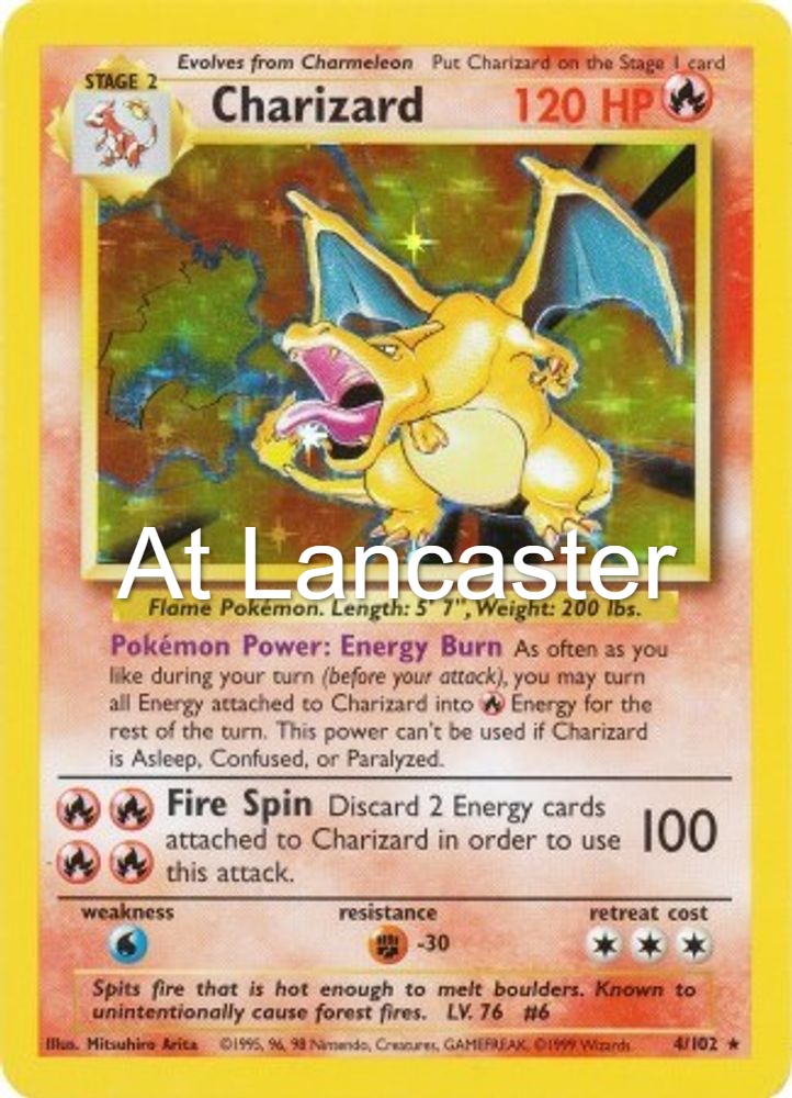 Charizard - 4/102 Base Set Unlimited Holo Rare Pokemon - LP/MP (Lanc)