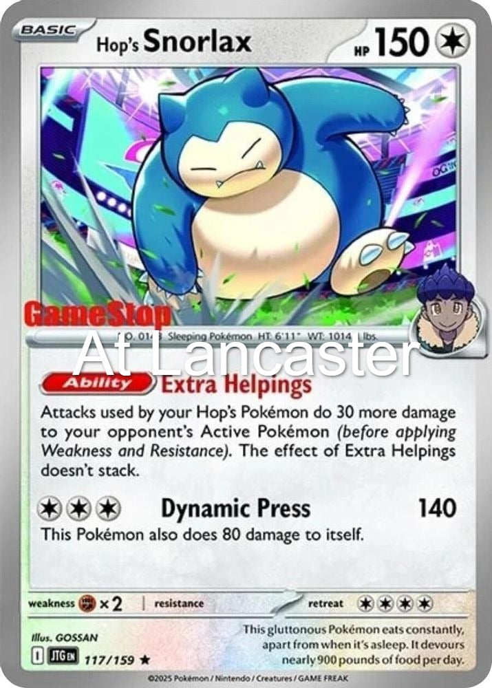 Hop's Snorlax (GameStop SEALED) (Cosmos Holo) - 117/159 Miscellaneous Cards & Products Promo Pokemon - NM (Lanc)