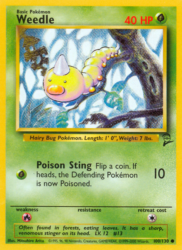 Weedle - 100/130 Base Set 2 Common Pokemon - NM