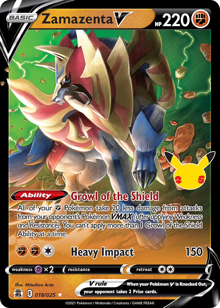 Zamazenta V - 018/025 Celebrations Holo V Rare Pokemon - NM