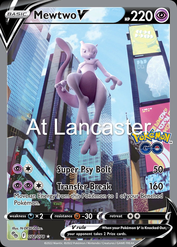 Mewtwo V - 072/078 Pokemon GO Ultra Rare Pokemon - NM (Lanc)
