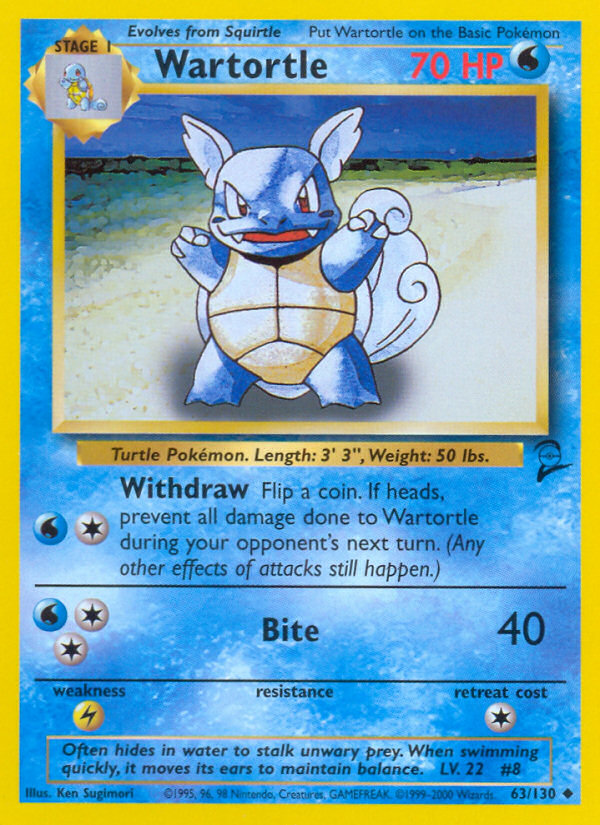 Wartortle - 63/130 Base Set 2 Uncommon Pokemon - NM