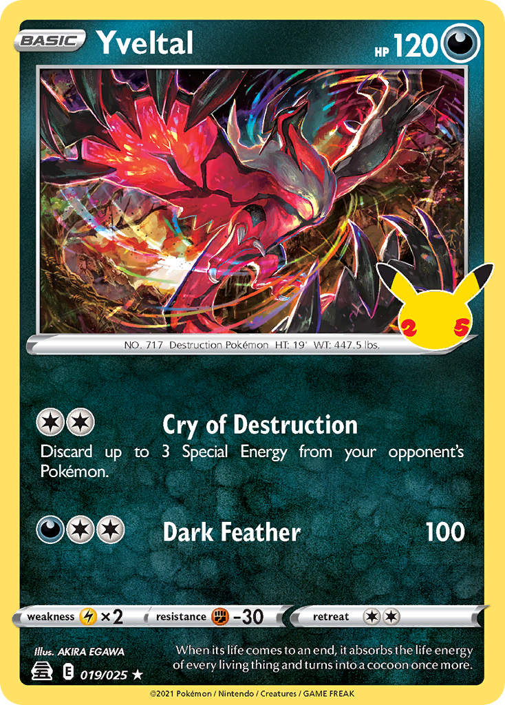 Yveltal - 019/025 Celebrations Holo Rare Pokemon - NM