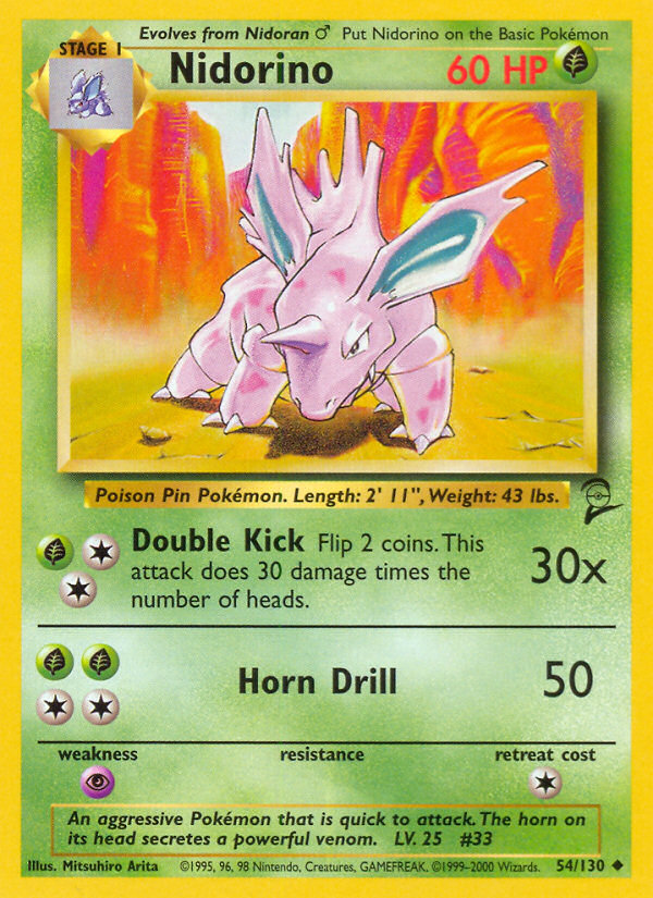 Nidorino - 54/130 Base Set 2 Uncommon Pokemon - NM