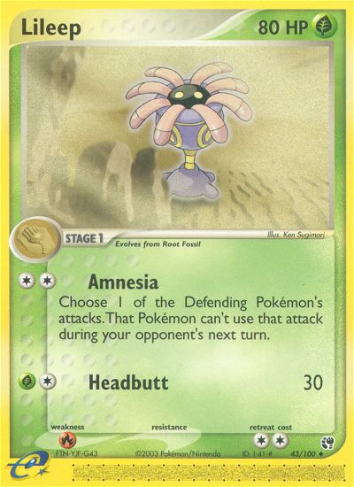 Lileep - 43/100 Sandstorm Uncommon Pokemon - NM