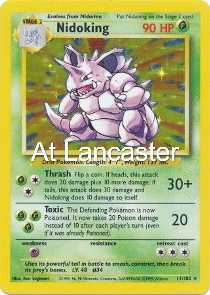 Nidoking - 11/102 Base Set Unlimited Holo Rare Pokemon - LP (Lanc)