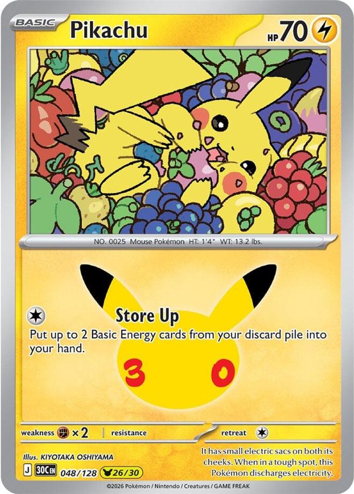 Pikachu - 048/128 ME: 30th Celebration Pikachu Rare Holo Pokemon - NM