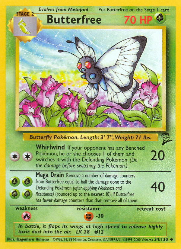 Butterfree - 34/130 Base Set 2 Uncommon Pokemon - NM