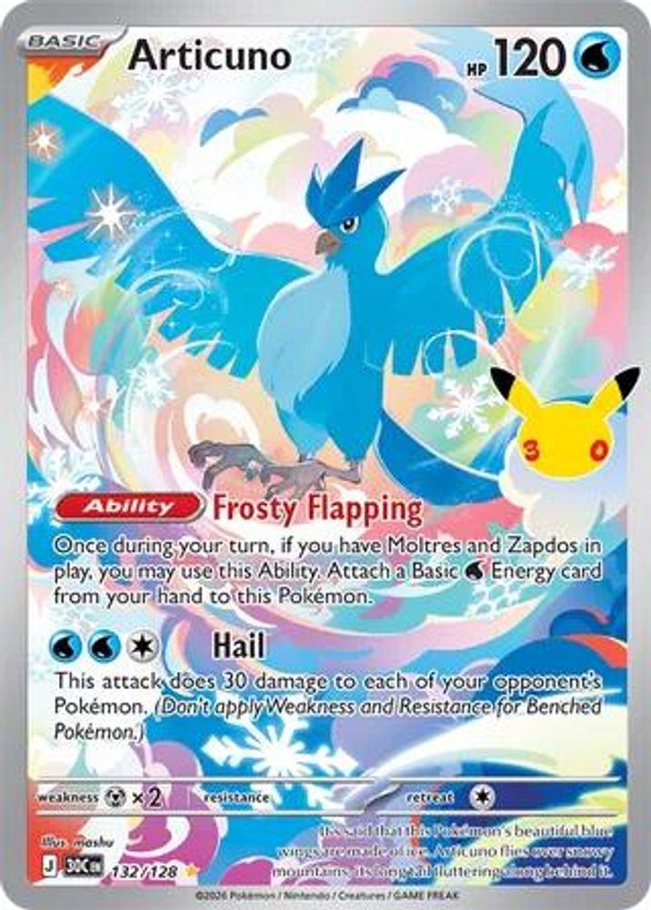 Articuno - 132/128 ME: 30th Celebration Illustration Rare Holo Pokemon - NM
