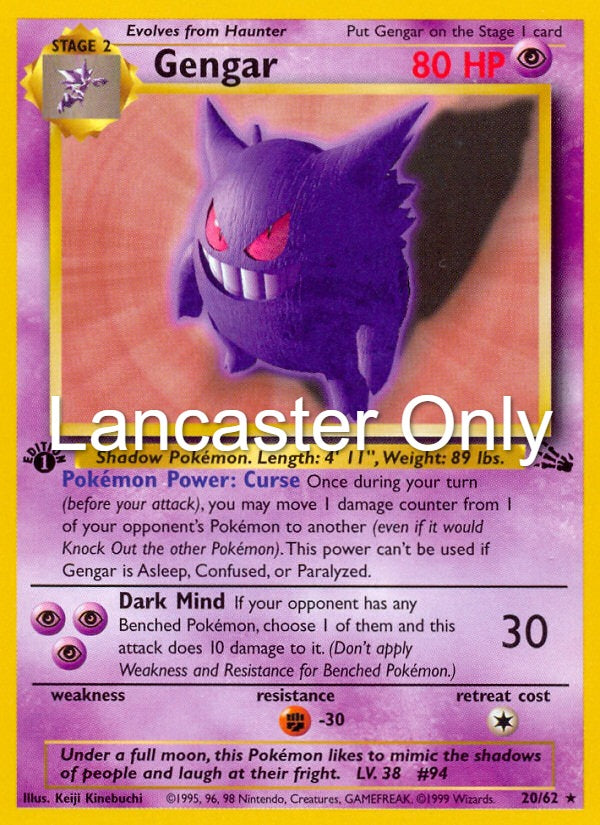 Gengar - 20/62 Fossil Unlimited Rare Pokemon - LP (Lanc)