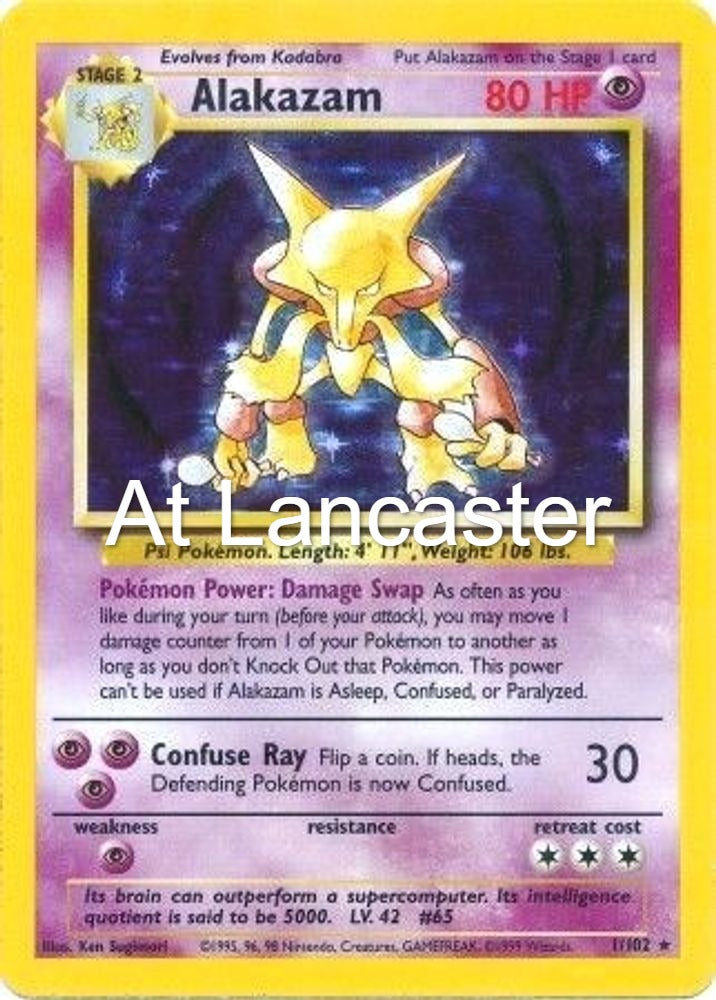 Alakazam - 1/102 Base Set Unlimited Holo Rare Pokemon - MP/HP (Lanc)