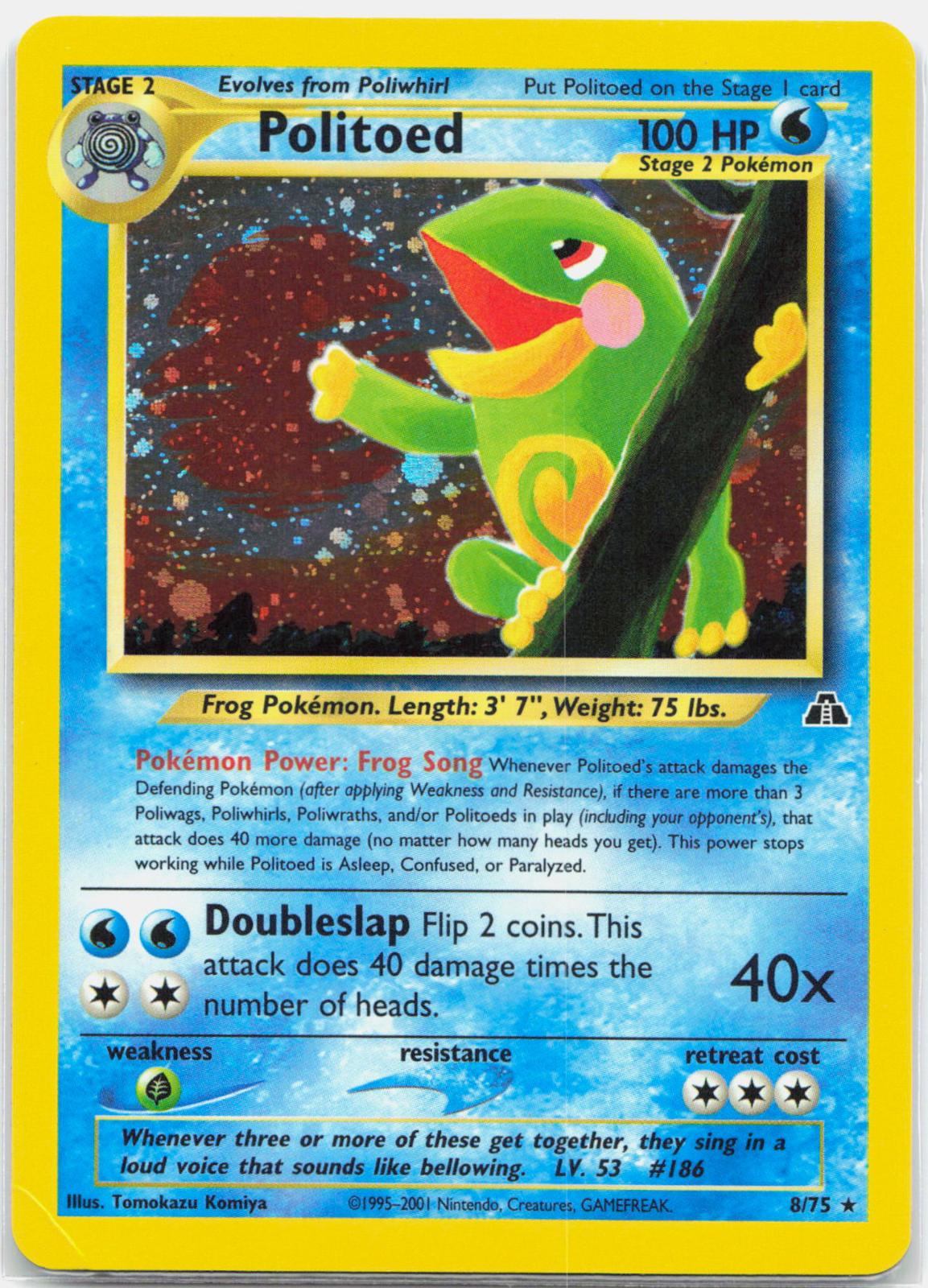 Politoed - 8/75 Neo Discovery Unlimited Holo Rare Pokemon - MP/HP