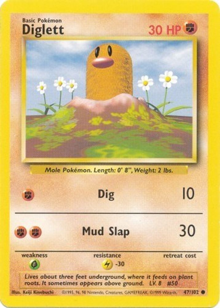 Diglett - 47/102 Base Set Unlimited Common Pokemon - NM