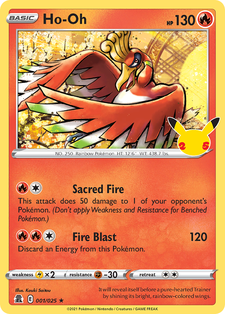 Ho-Oh - 001/025 Celebrations Holo Rare Pokemon - NM