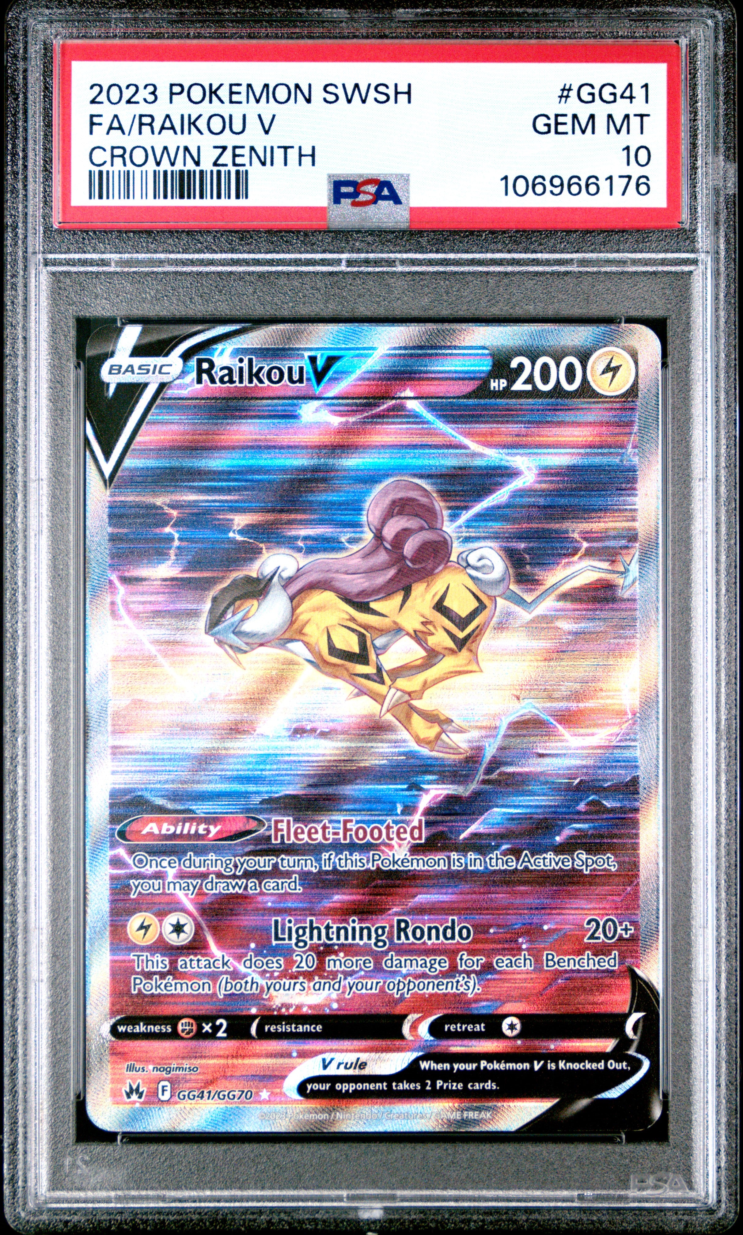 Raikou V - GG41/GG70 PSA 10 Crown Zenith Galarian Gallery Pokemon - GEM MINT
