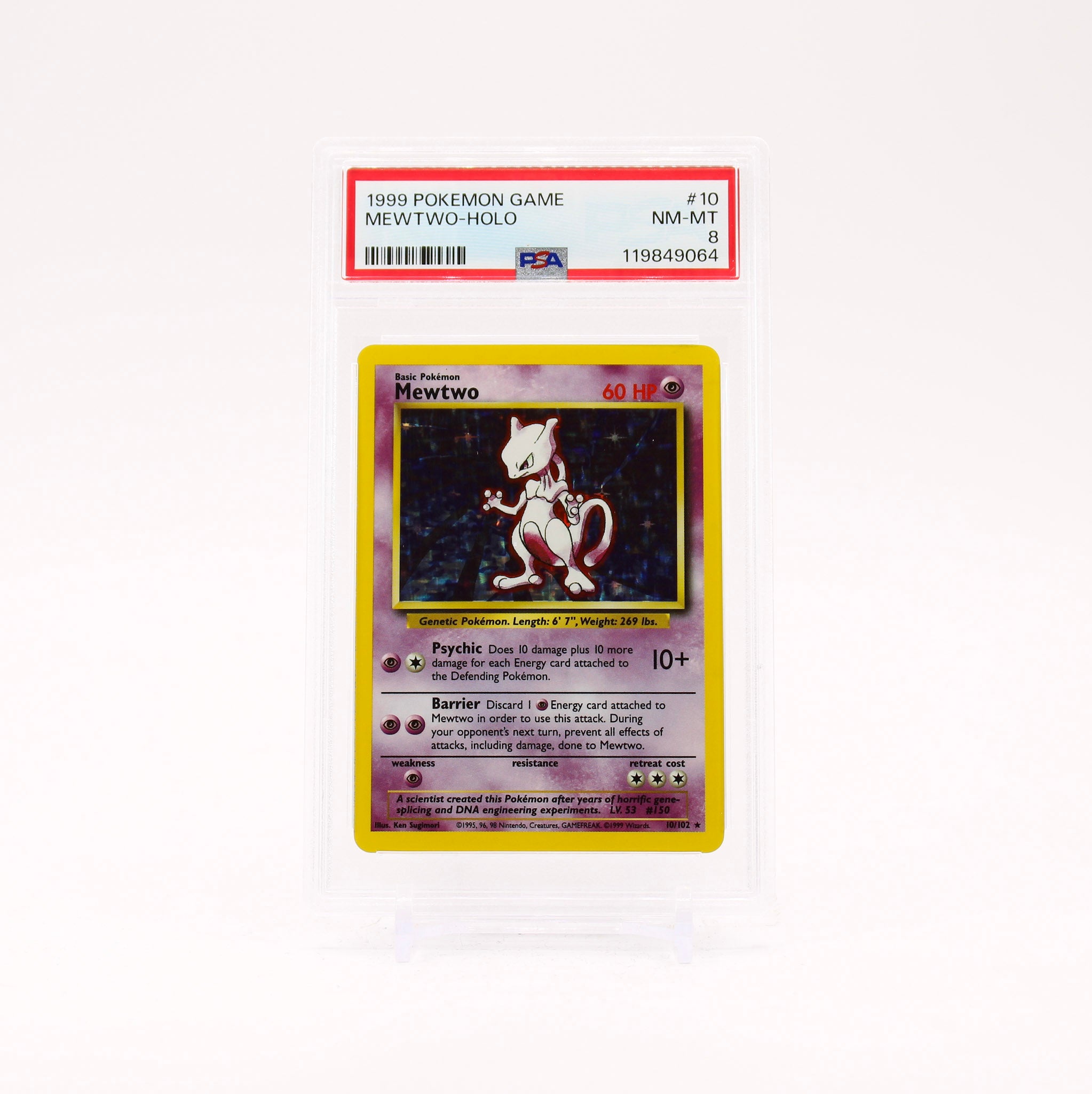 Mewtwo - 10/102 PSA 8 Base Set Unlimited Holo Rare Pokemon - NM/MINT