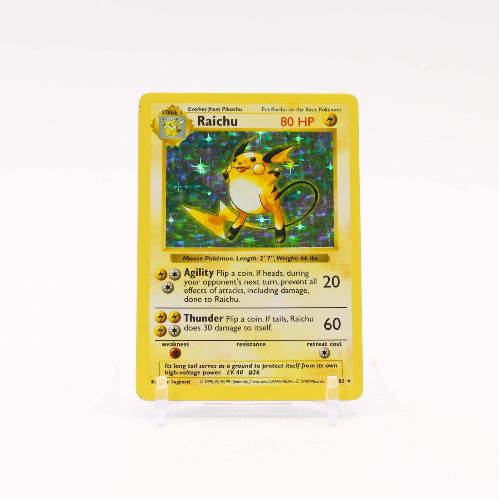 Raichu - 14/102 Base Set Shadowless Holo Rare Pokemon - MP