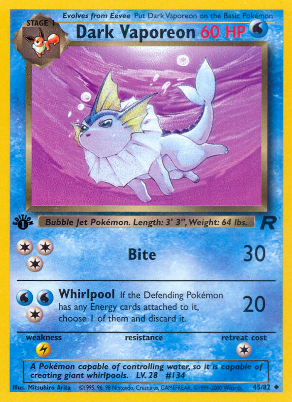 Dark Vaporeon - 45/82 Team Rocket Uncommon Unlimited Pokemon - NM