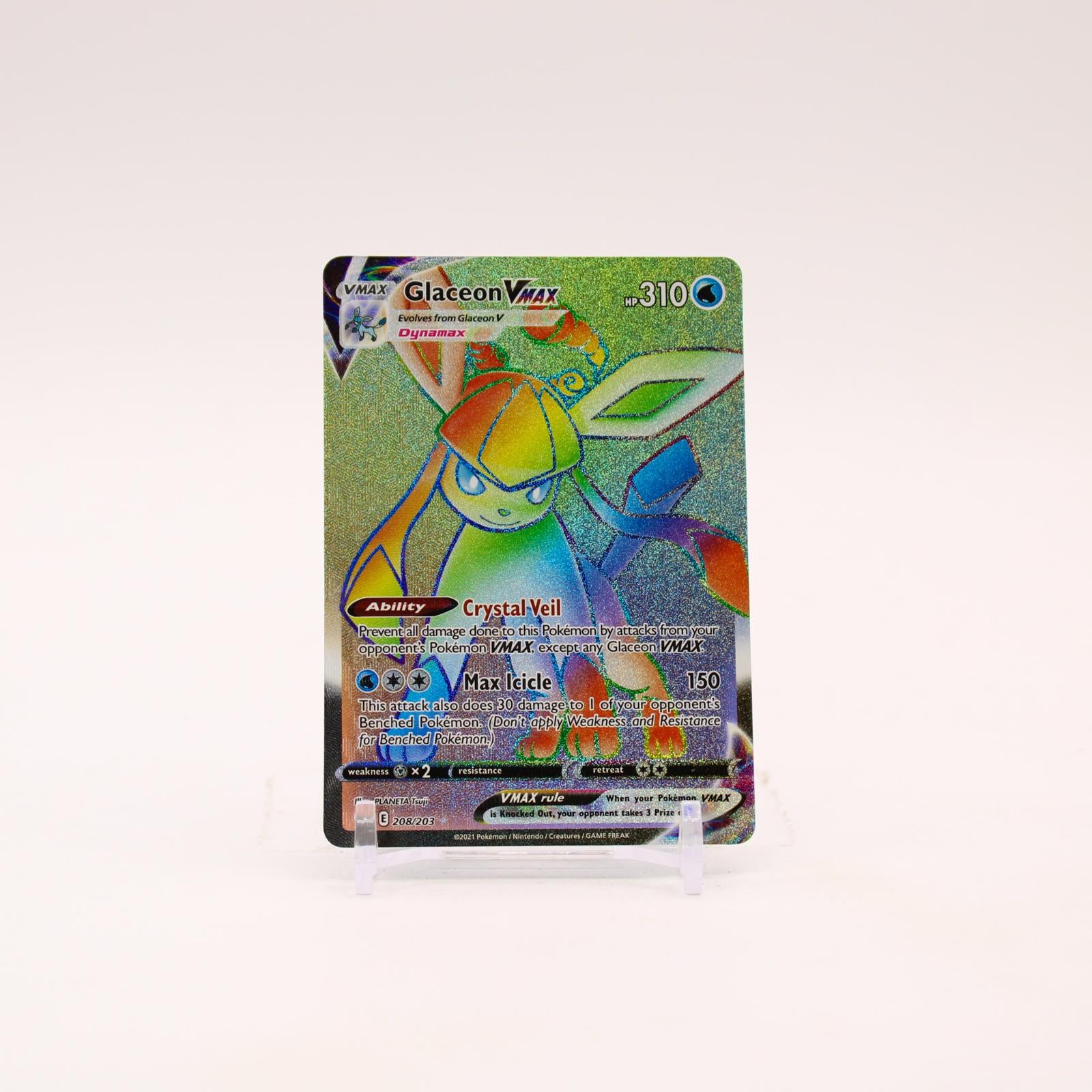Glaceon VMAX - 208/203 Evolving Skies Holo Rainbow Pokemon - NM/MINT