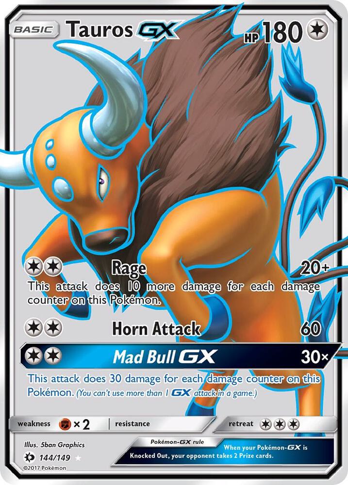 Tauros GX - 144/149 Sun & Moon FULL ART Pokemon - NM/MINT