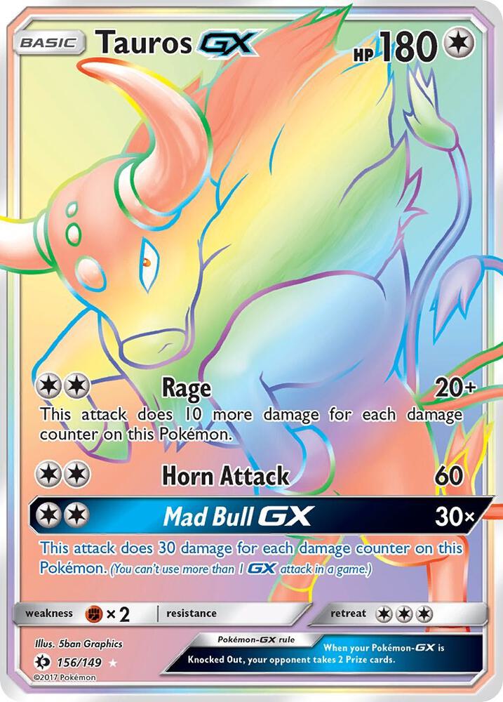 Tauros GX - 156/149 Sun & Moon Secret Rare Pokemon - NM/MINT