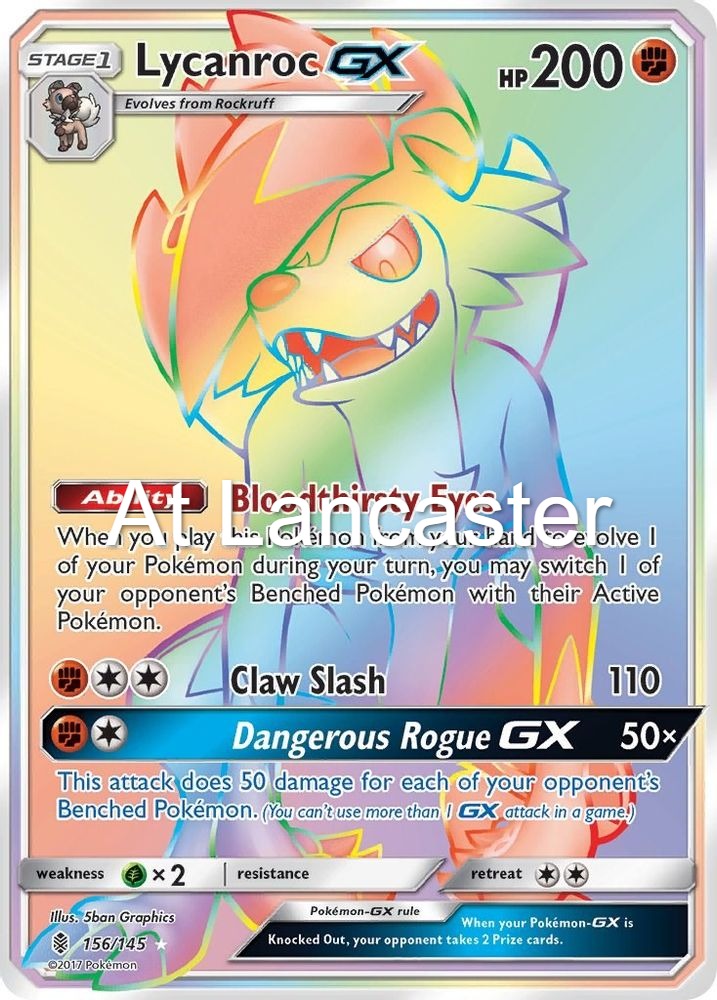 Lycanroc GX (Secret) - 156/145 Guardians Rising Secret Rare Pokemon - NM (Lanc)