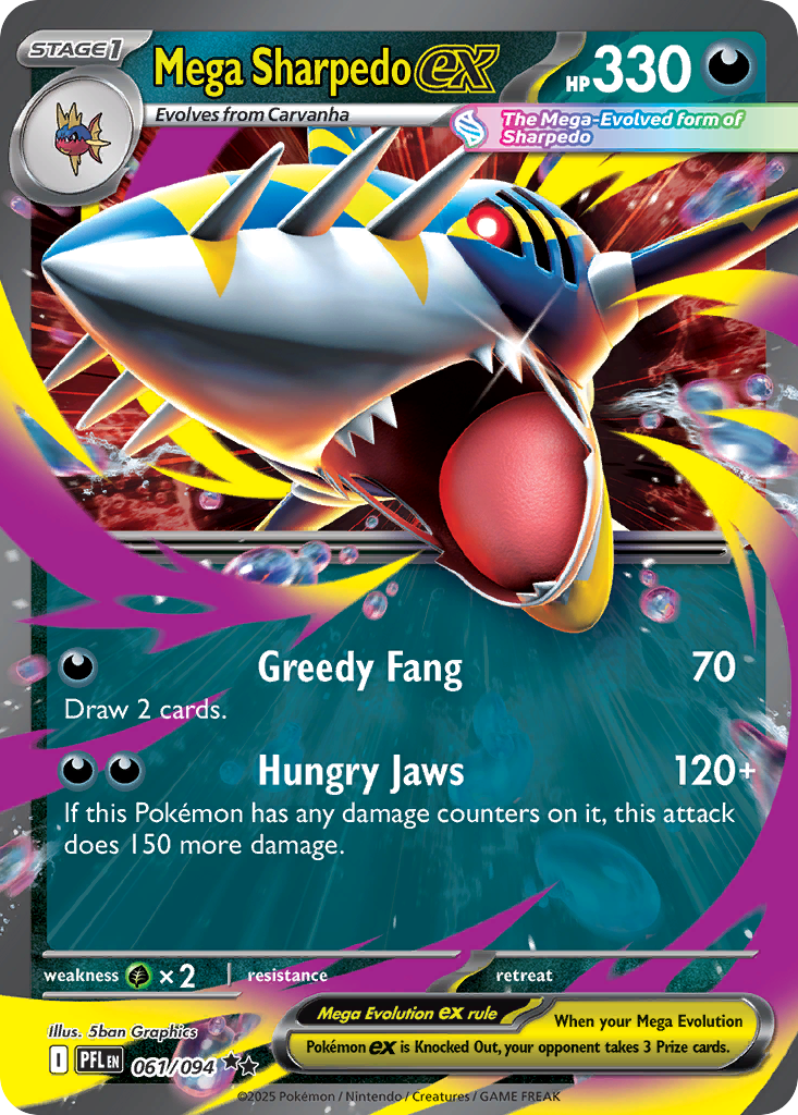 Mega Sharpedo ex - 061/094 Phantasmal Flames Double Rare Holo Pokemon - NM
