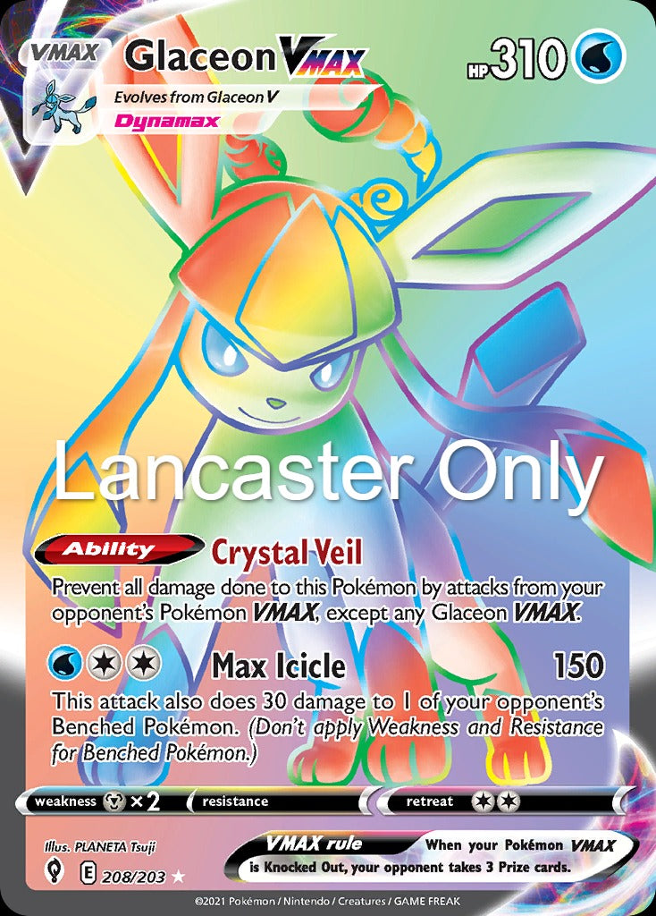 Glaceon VMAX - 208/203 Evolving Skies Holo Rainbow Rare Pokemon - NM (Lanc)
