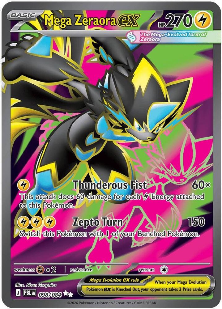 Mega Zeraora ex - 098/084 Pitch Black Ultra Rare Holo Pokemon - NM