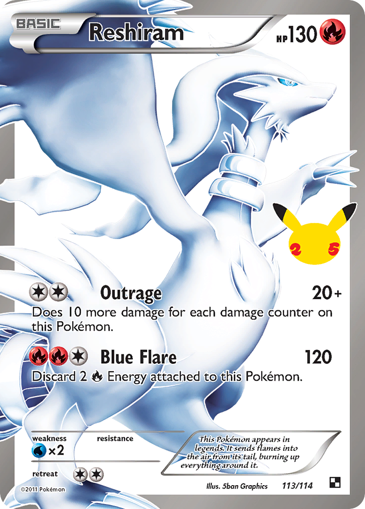 Reshiram - 113/114 Celebrations: Classic Collection Holo Pokemon - NM
