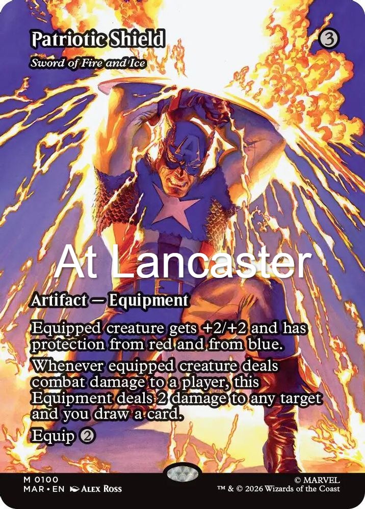Patriotic Shield - Sword of Fire and Ice (Borderless) - 100 Marvel Universe Eternal-Legal Mythic Magic: The Gathering - NM (Lanc)
