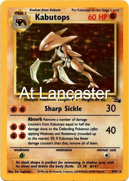 Kabutops - 9/62 Fossil Unlimited Rare Pokemon - NM (Lanc)