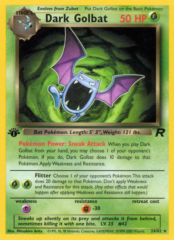 Dark Golbat - 24/82 Team Rocket Rare 1st Edition Pokemon - NM