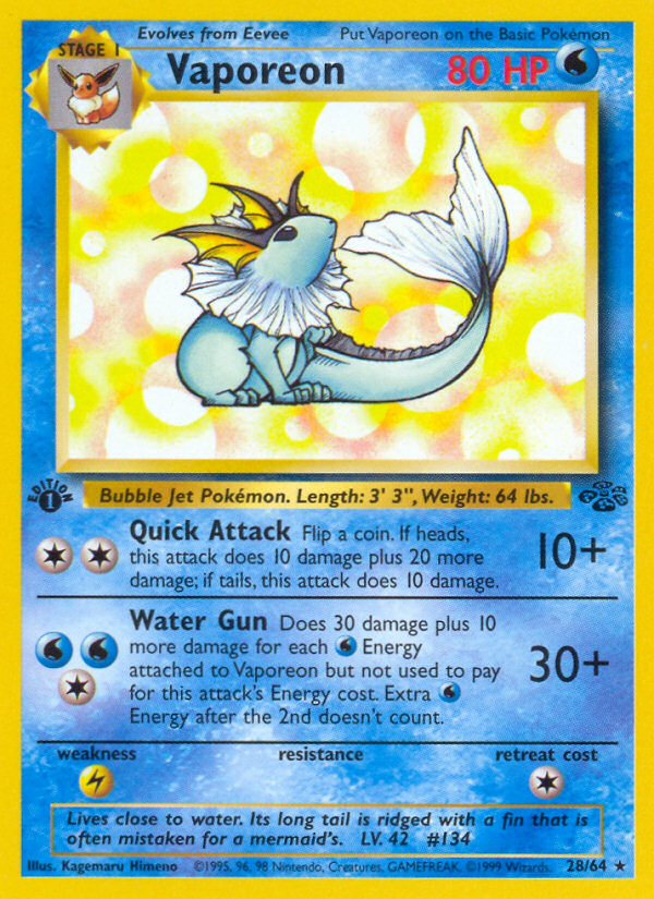 Vaporeon - 28/64 Jungle Rare Unlimited Pokemon - NM