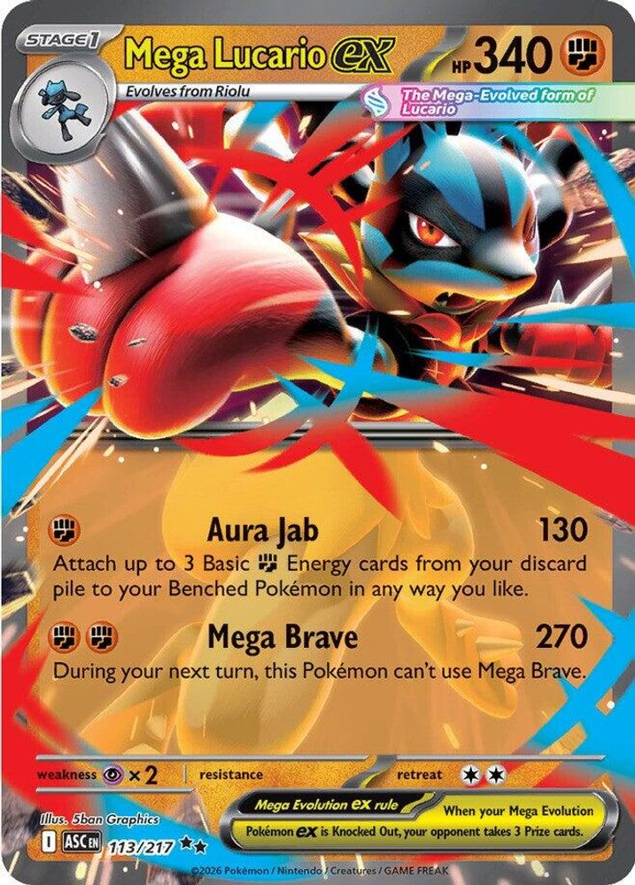 Mega Lucario ex - 113/217 Ascended Heroes Double Rare Holo Pokemon - NM