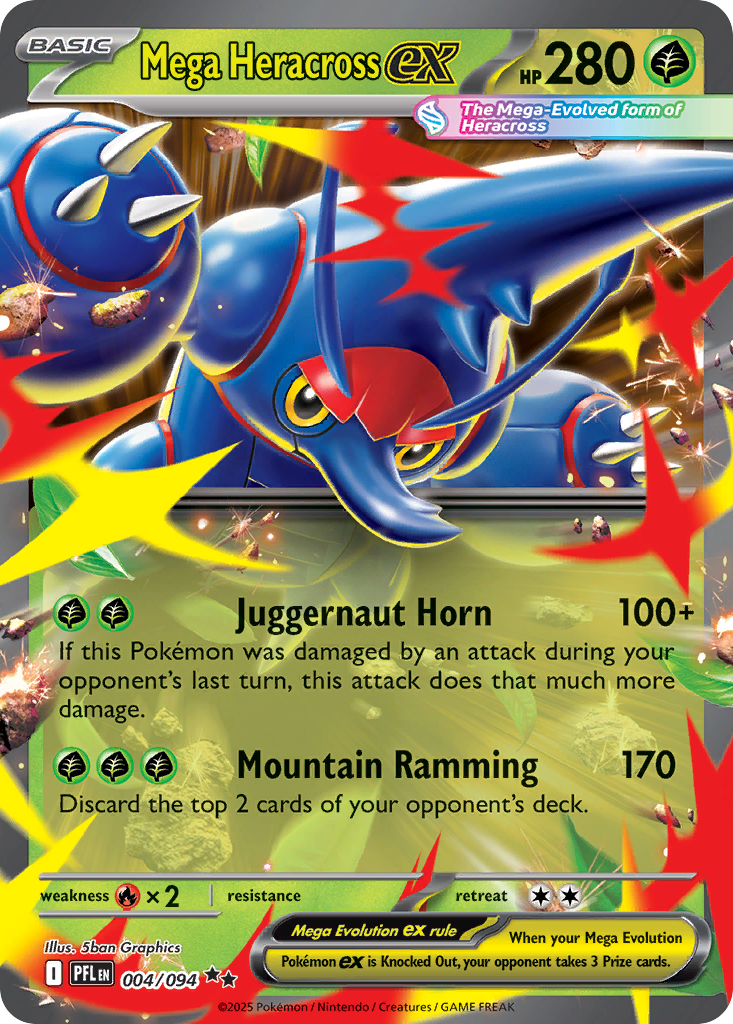 Mega Heracross ex - 004/094 Phantasmal Flames Double Rare Holo Pokemon - NM