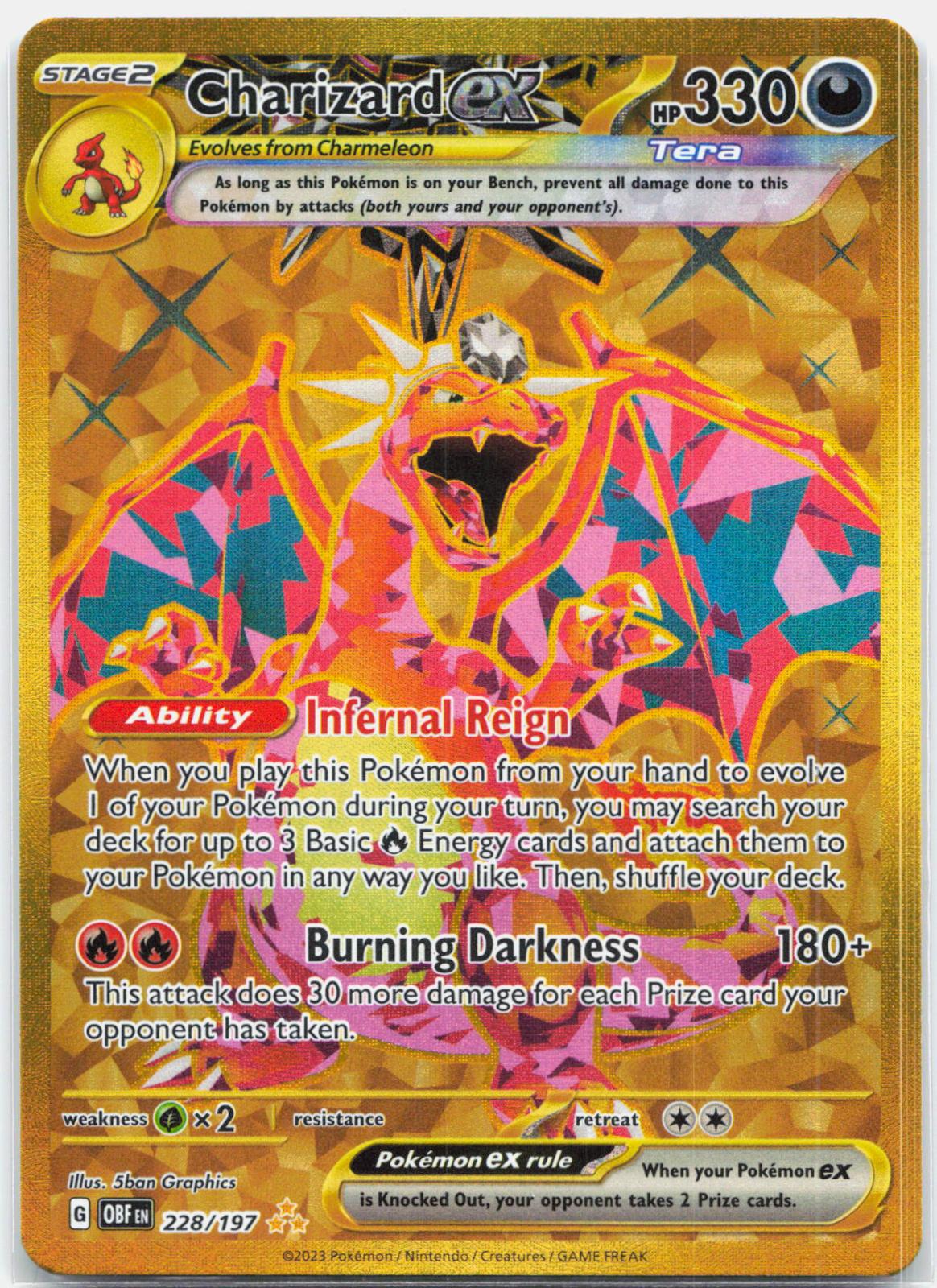 Charizard ex - 228/197 Obsidian Flames Gold Pokemon - NM