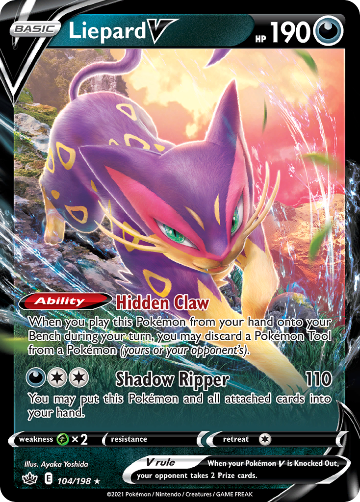 Liepard V - 104/198 Chilling Reign V Rare Holo Pokemon - NM
