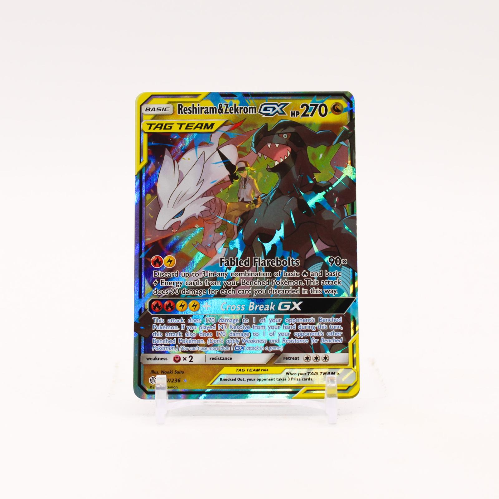 Reshiram & Zekrom GX - 157/236 Cosmic Eclipse Holo Ultra Rare Pokemon - NM/LP