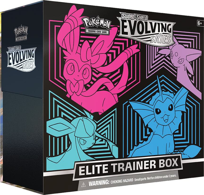 Rip on Side - Pokemon ETB Elite Trainer Box Pokemon Center Exclusive - Sword & Shield: Evolving Skies (Vaporeon, Espeon, Glaceon, Sylveon)