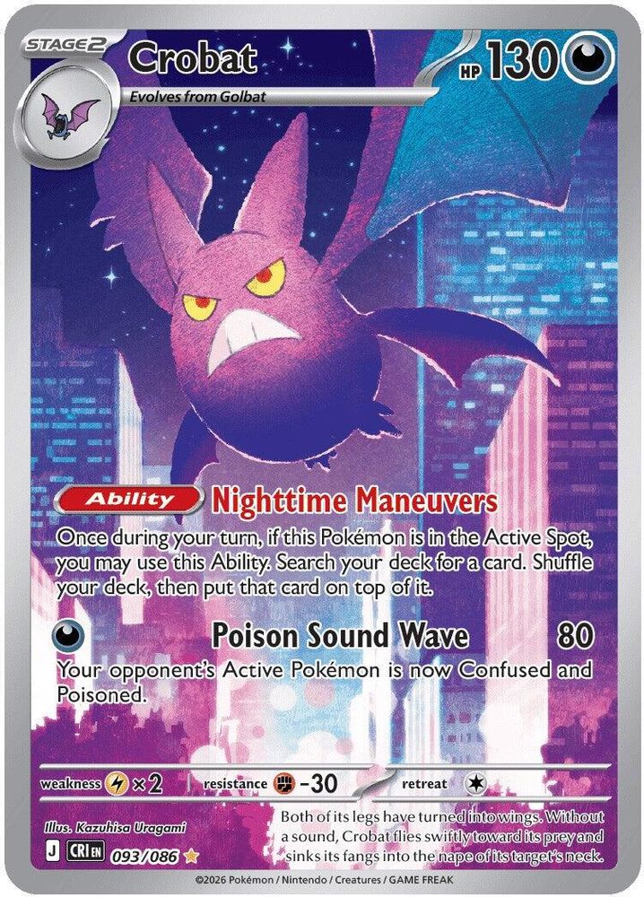 Crobat - 093/086 Chaos Rising Holo Illustration Rare Pokemon - NM