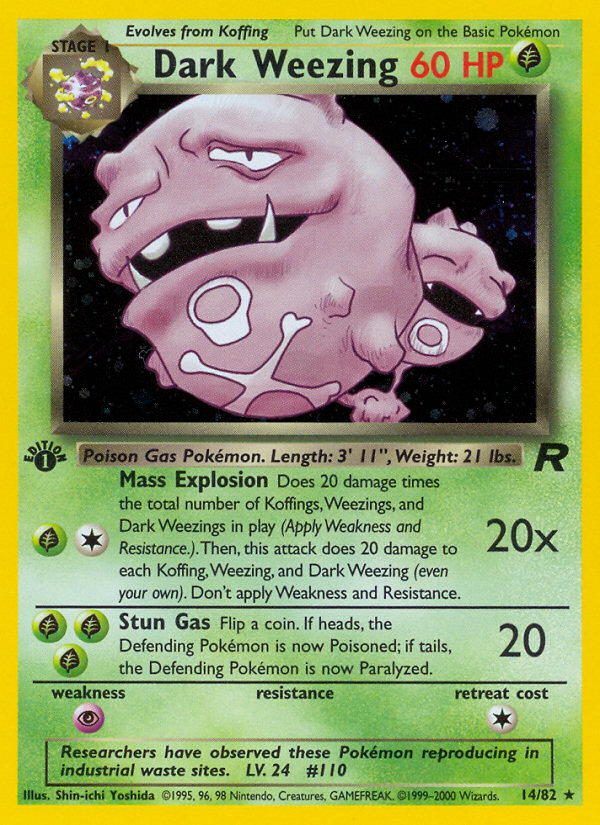 Dark Weezing - 14/82 Team Rocket Rare Unlimited Holo Pokemon - NM